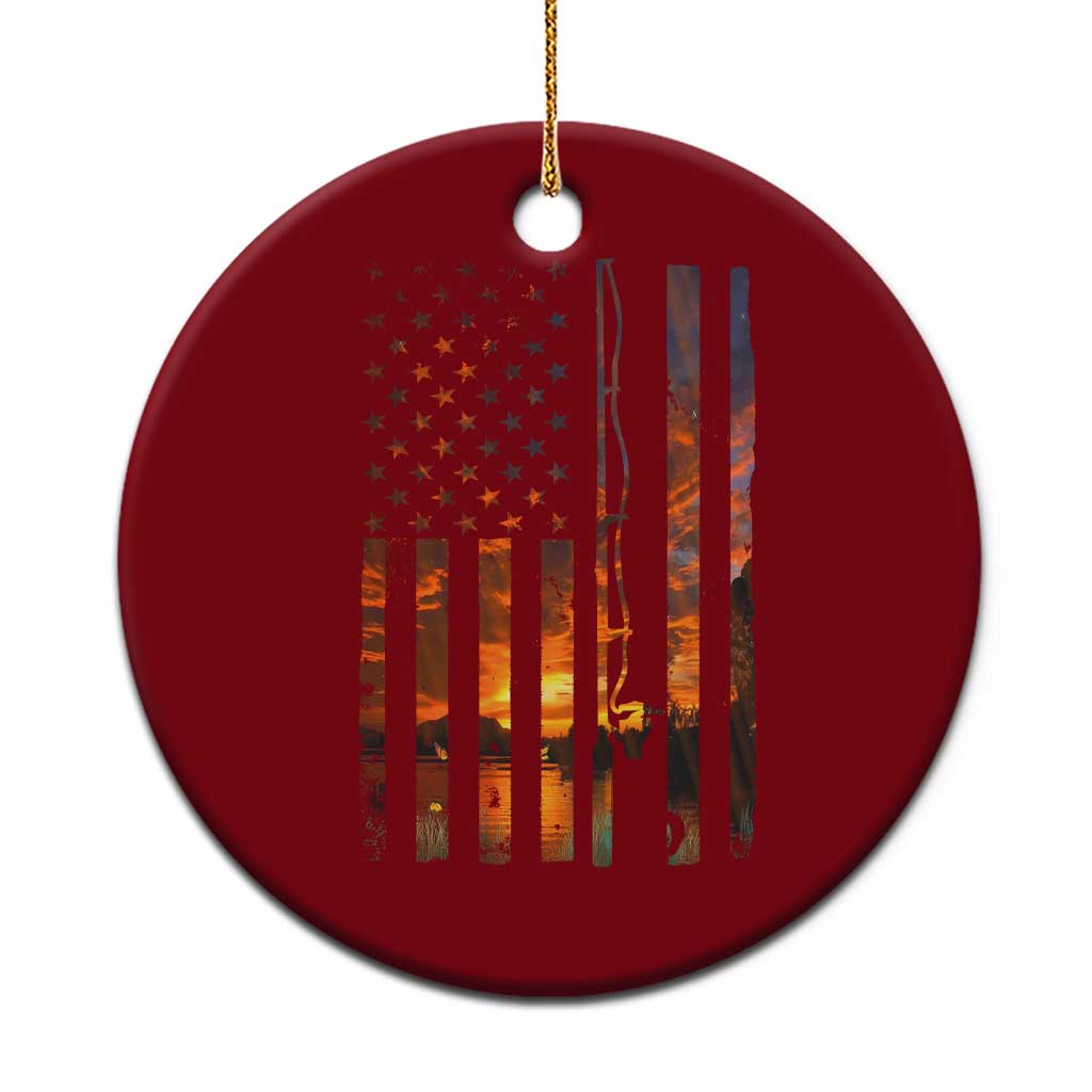 American Flag Fishing Ceramic Ornament Fish Fisher Fisherman Fishing Rod Sunset - Wonder Print Shop