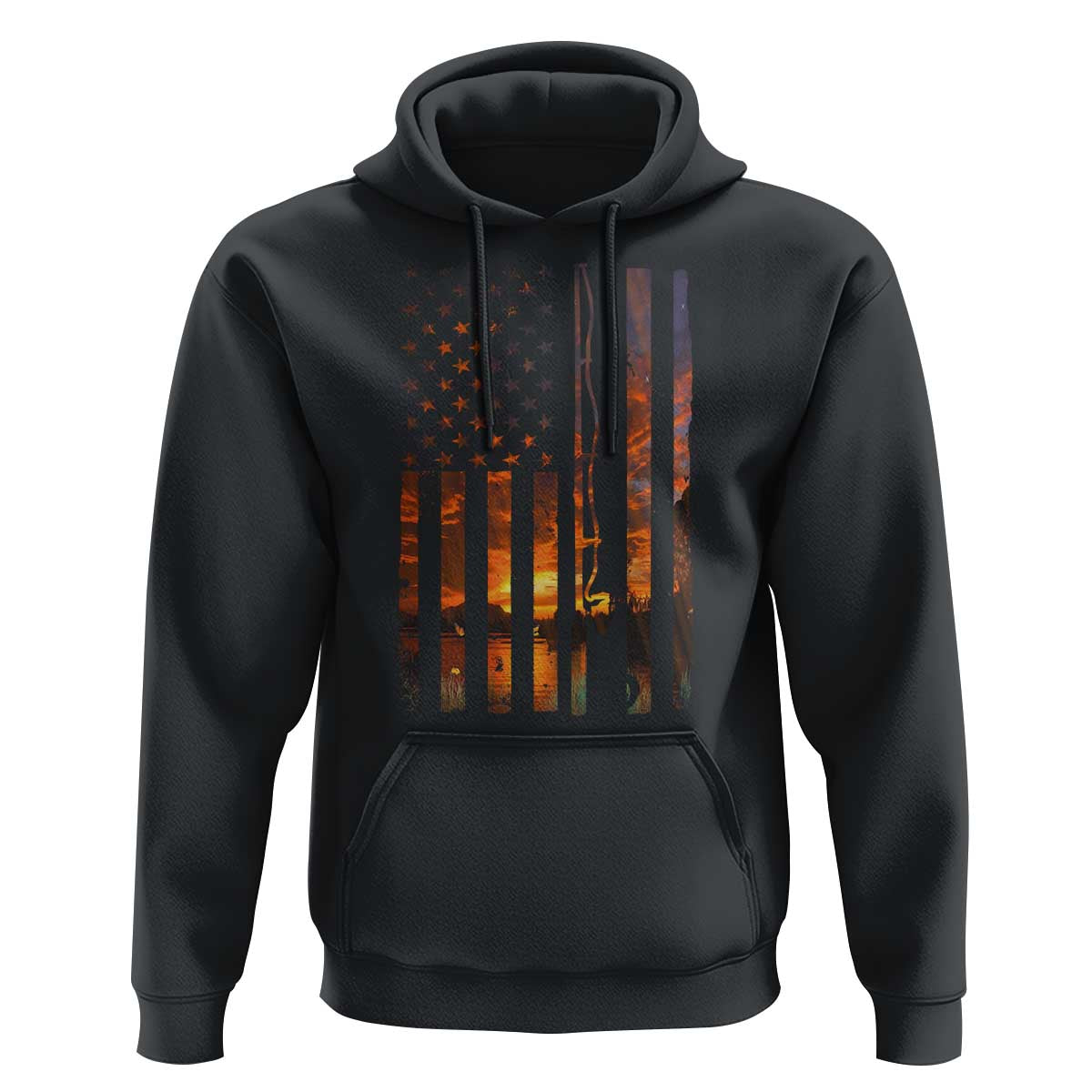 American Flag Fishing Hoodie Fish Fisher Fisherman Fishing Rod Sunset - Wonder Print Shop