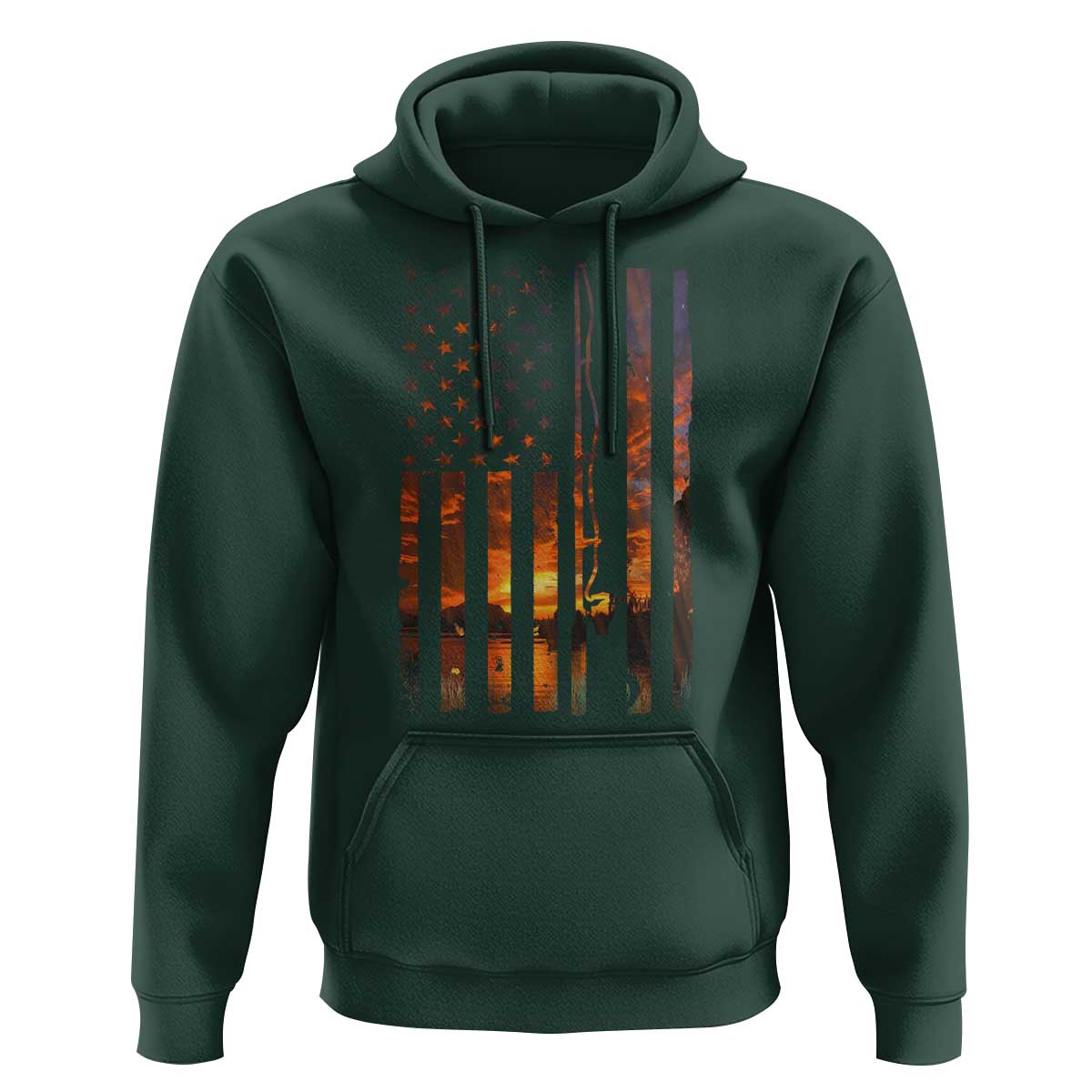 American Flag Fishing Hoodie Fish Fisher Fisherman Fishing Rod Sunset - Wonder Print Shop