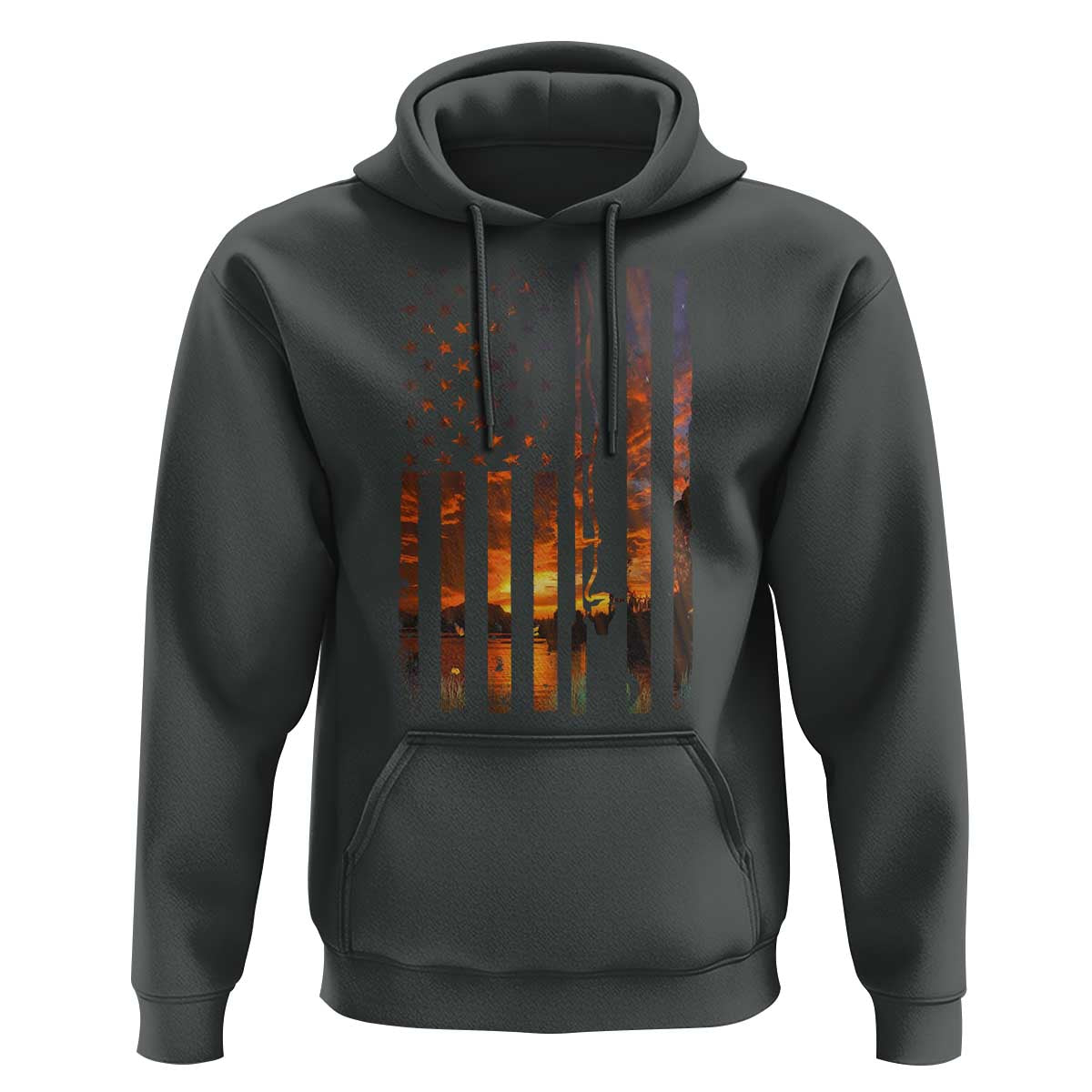 American Flag Fishing Hoodie Fish Fisher Fisherman Fishing Rod Sunset - Wonder Print Shop