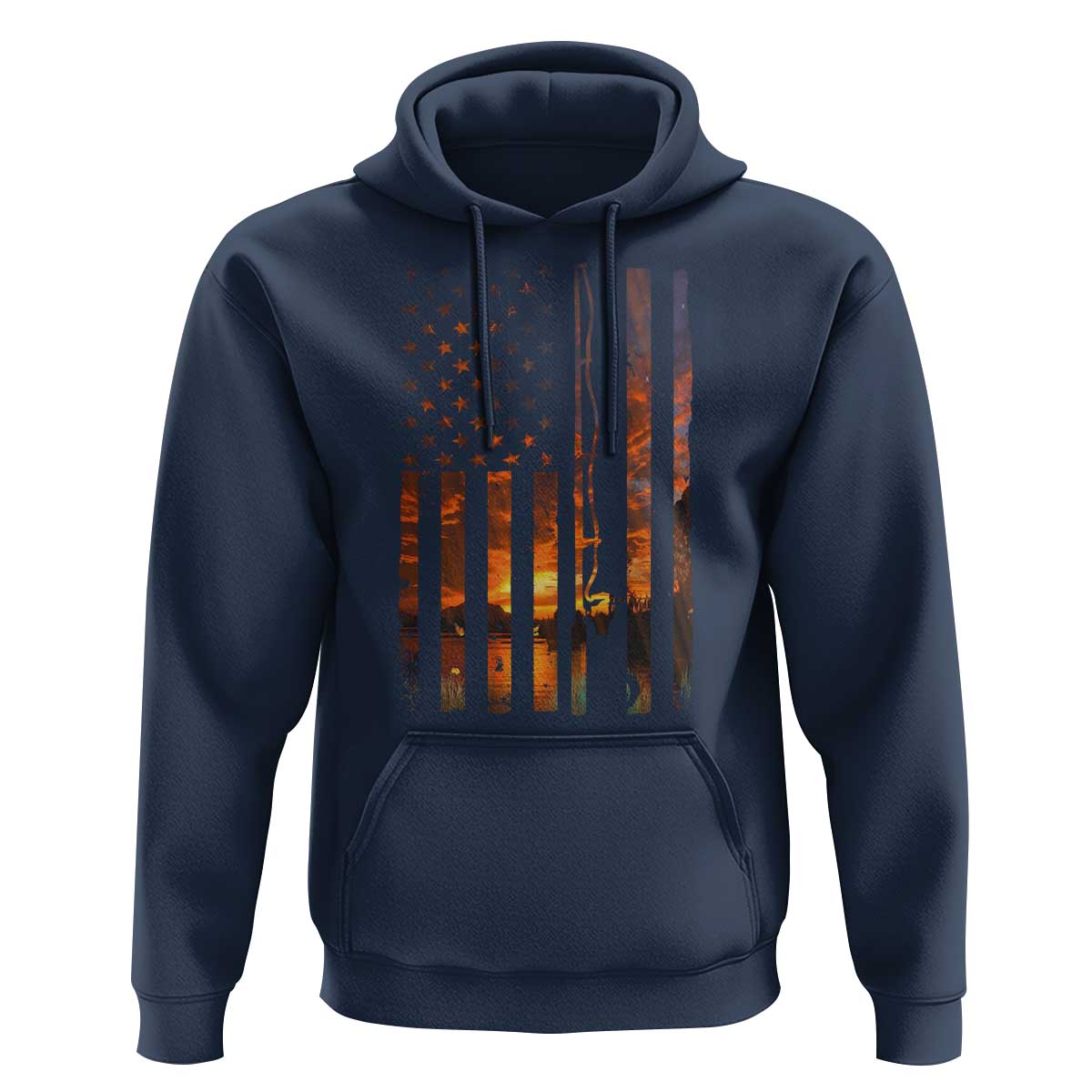 American Flag Fishing Hoodie Fish Fisher Fisherman Fishing Rod Sunset - Wonder Print Shop