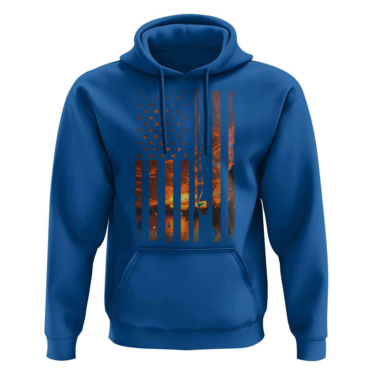 American Flag Fishing Hoodie Fish Fisher Fisherman Fishing Rod Sunset - Wonder Print Shop