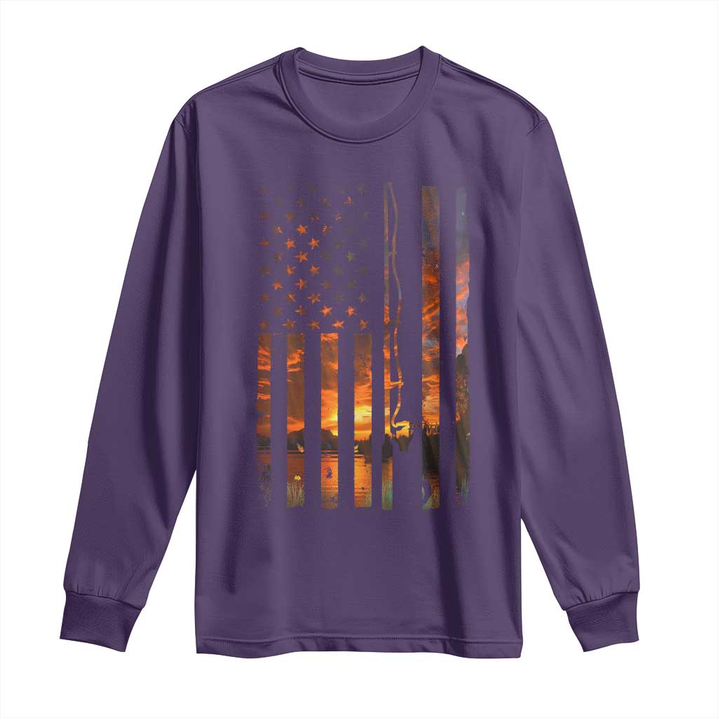 American Flag Fishing Long Sleeve Shirt Fish Fisher Fisherman Fishing Rod Sunset - Wonder Print Shop