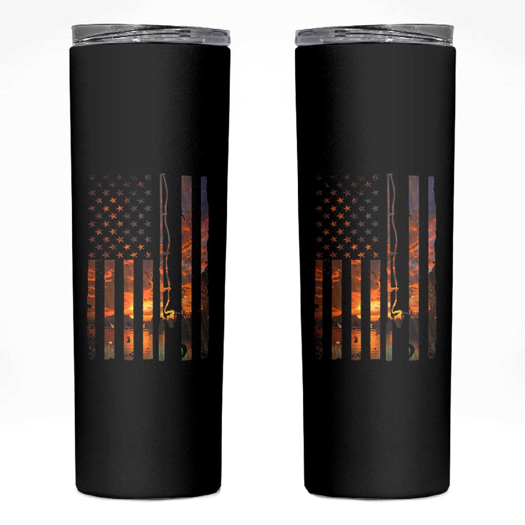 American Flag Fishing Skinny Tumbler Fish Fisher Fisherman Fishing Rod Sunset - Wonder Print Shop