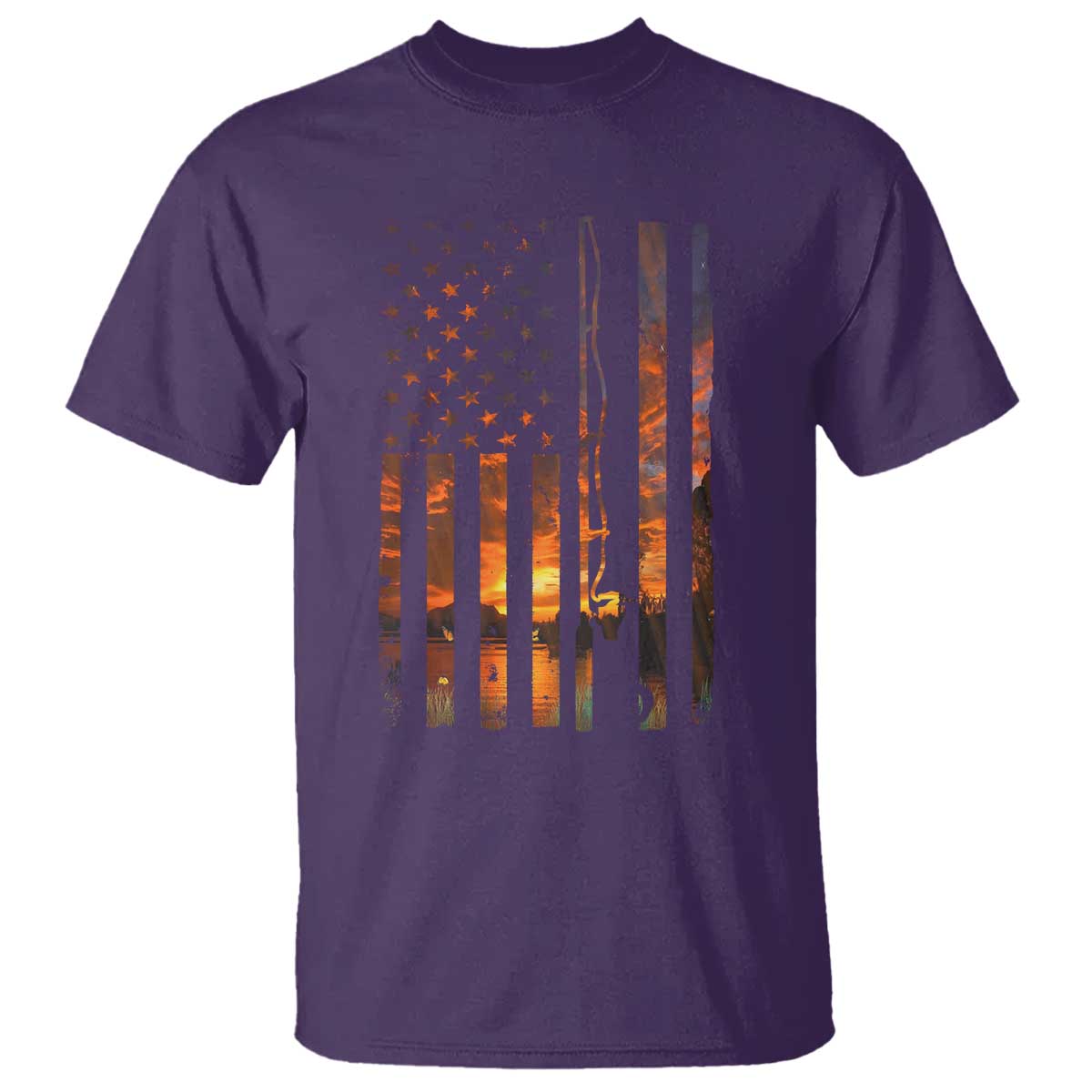 American Flag Fishing T Shirt Fish Fisher Fisherman Fishing Rod Sunset - Wonder Print Shop