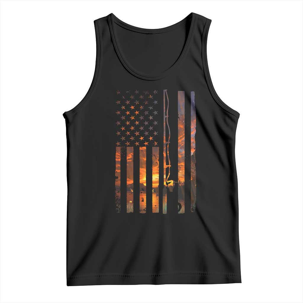 American Flag Fishing Tank Top Fish Fisher Fisherman Fishing Rod Sunset - Wonder Print Shop