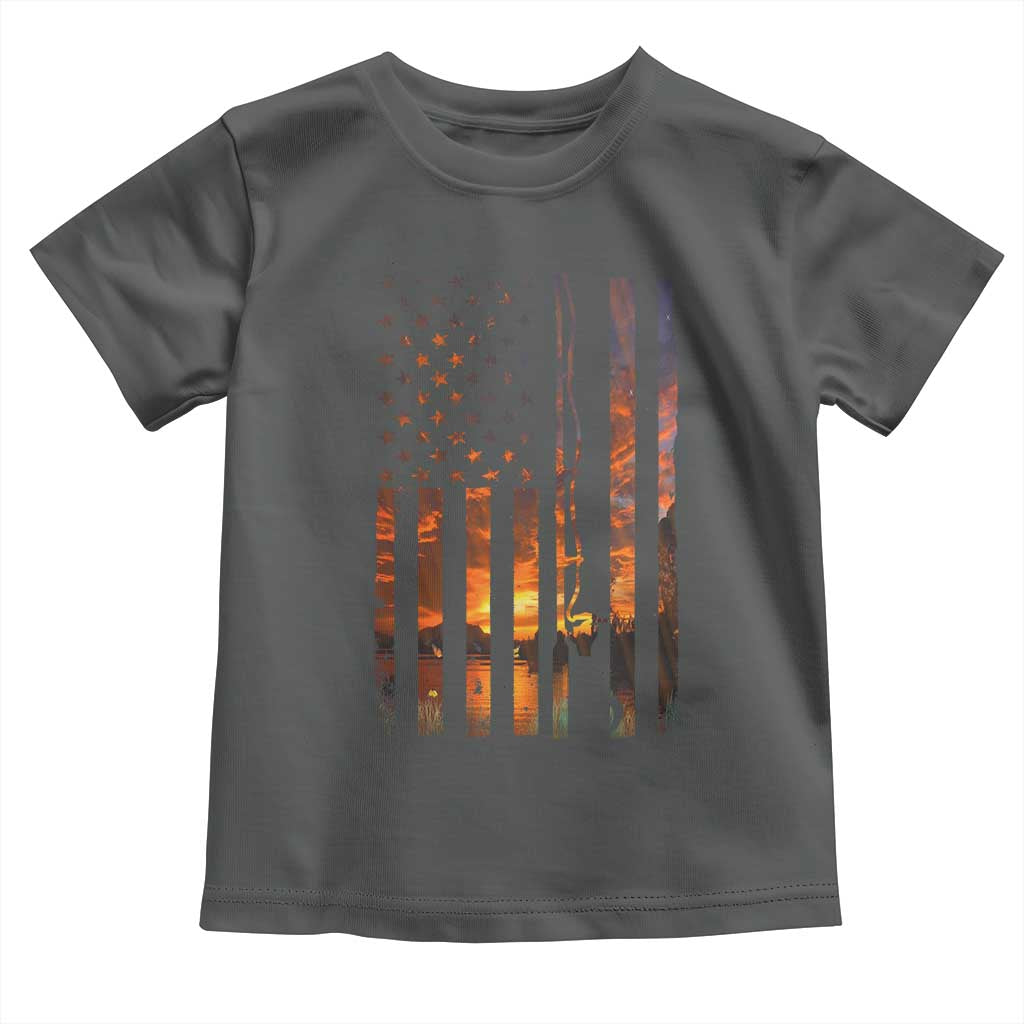 American Flag Fishing Toddler T Shirt Fish Fisher Fisherman Fishing Rod Sunset - Wonder Print Shop