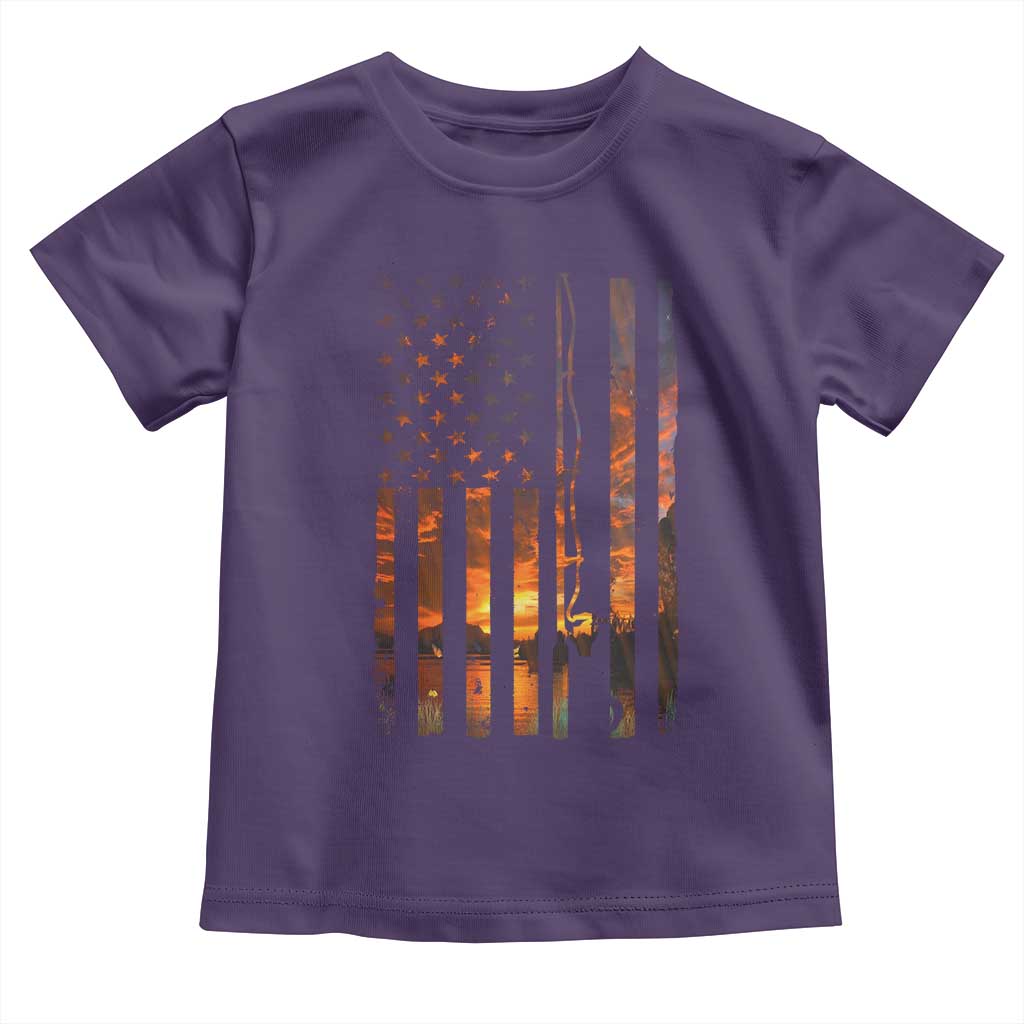 American Flag Fishing Toddler T Shirt Fish Fisher Fisherman Fishing Rod Sunset - Wonder Print Shop