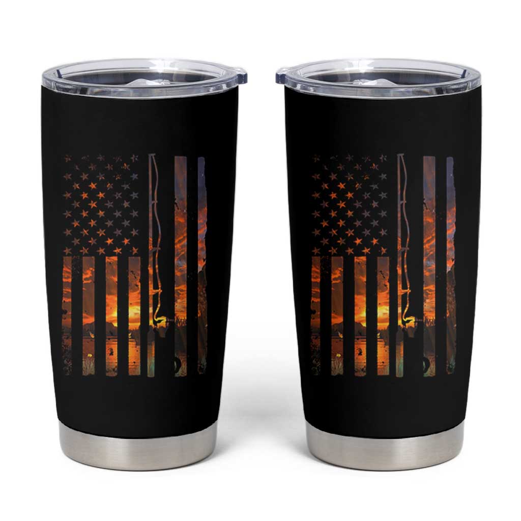 American Flag Fishing Tumbler Cup Fish Fisher Fisherman Fishing Rod Sunset - Wonder Print Shop