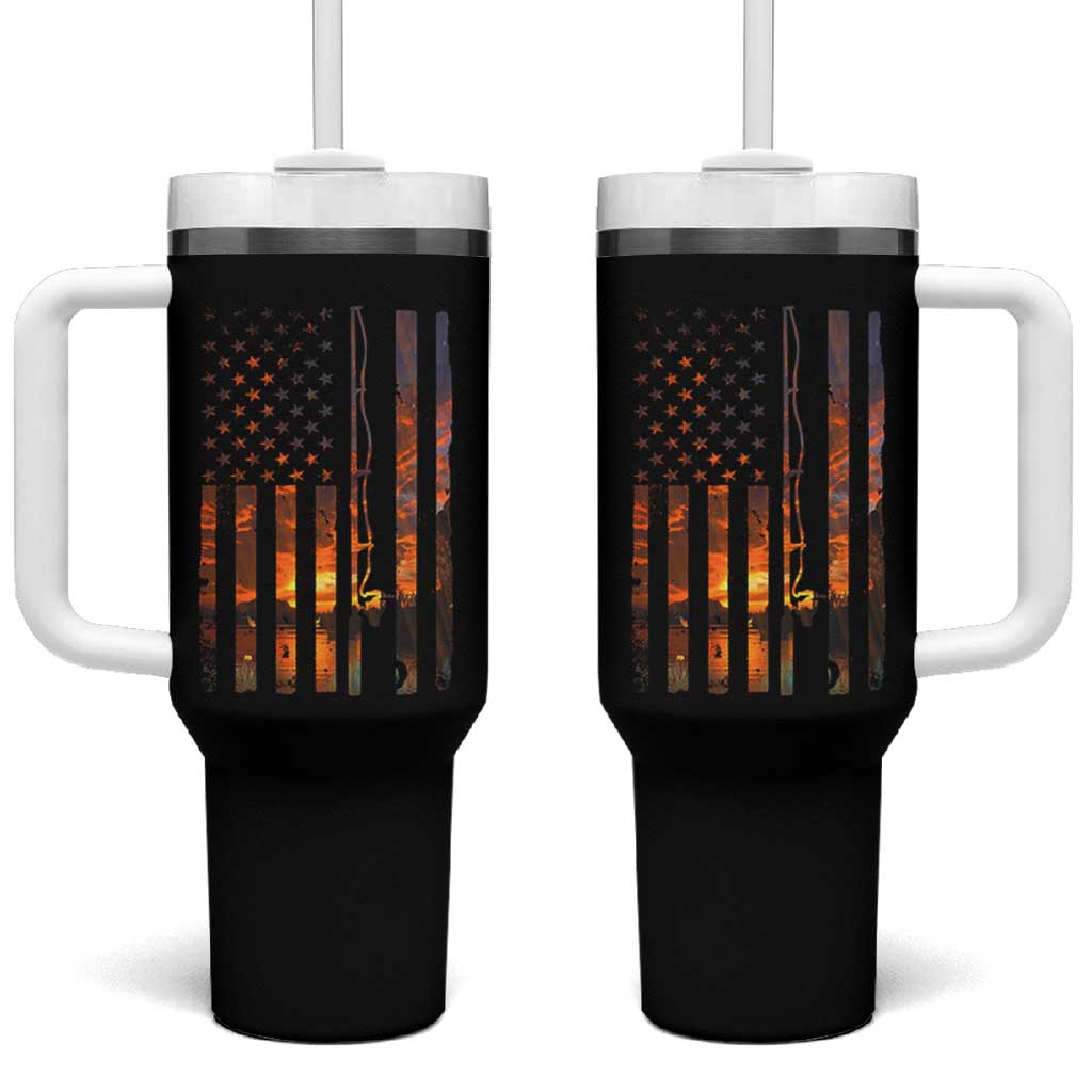 American Flag Fishing Tumbler With Handle Fish Fisher Fisherman Fishing Rod Sunset - Wonder Print Shop