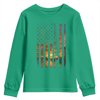 American Flag Fishing Youth Sweatshirt Fish Fisher Fisherman Fishing Rod Sunset - Wonder Print Shop