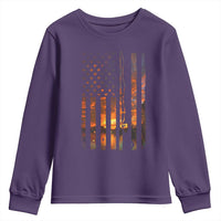 American Flag Fishing Youth Sweatshirt Fish Fisher Fisherman Fishing Rod Sunset - Wonder Print Shop