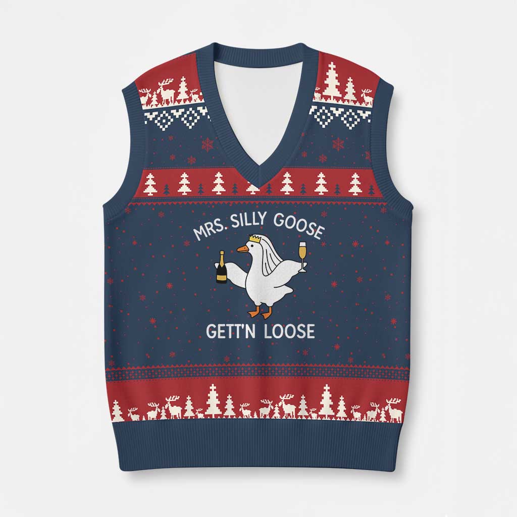 Mrs. Silly Goose Bride V-Neck Knit Sweater Vest Funny Goose Lovers - Wonder Print Shop