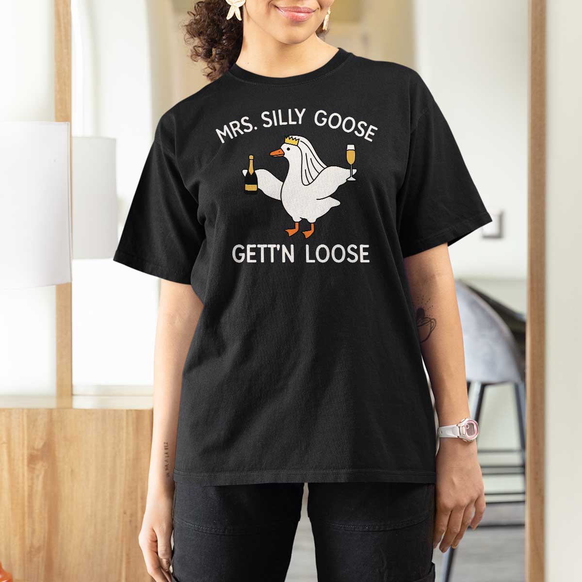 Mrs. Silly Goose Bride T Shirt For Women Funny Goose Lovers - Wonder Print Shop