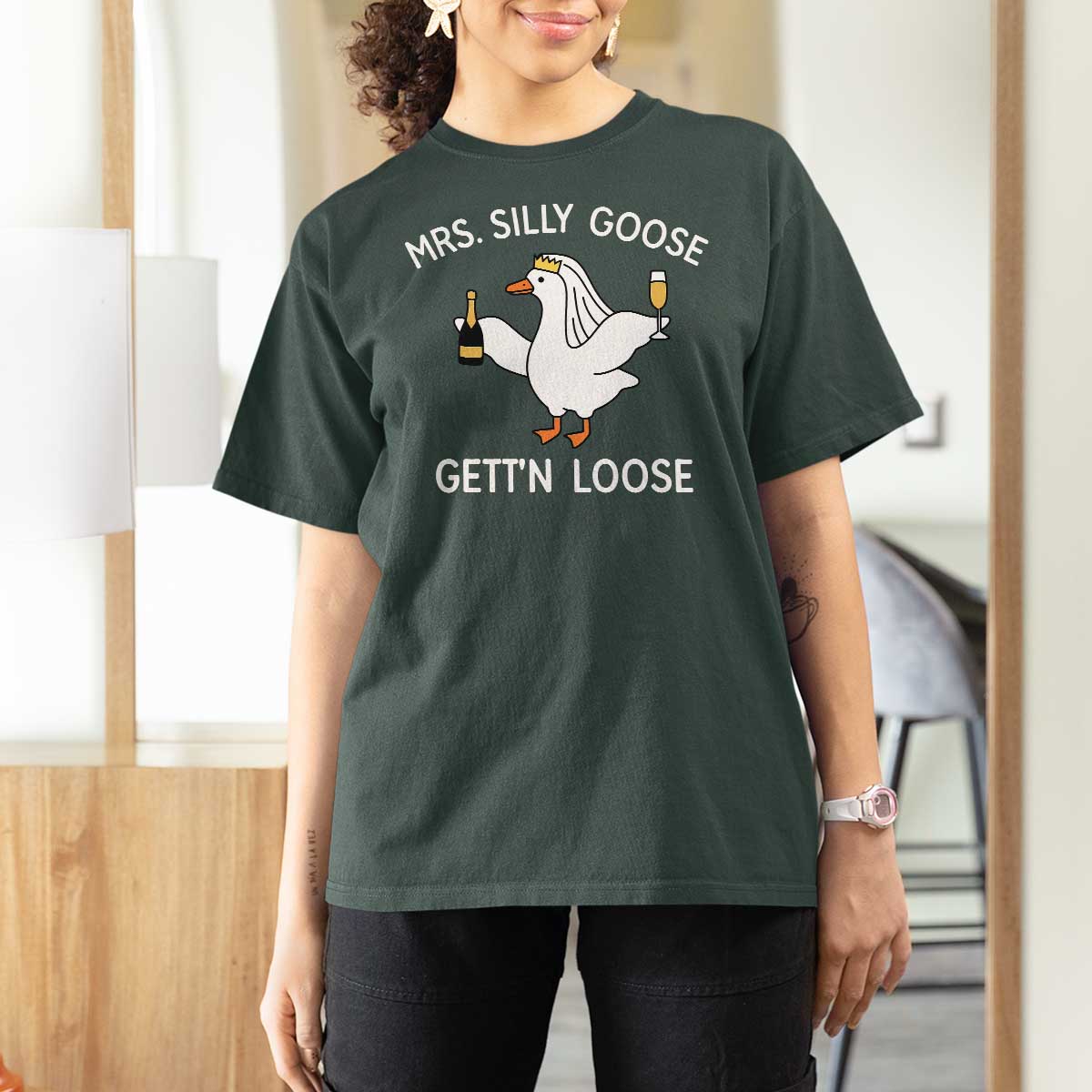 Mrs. Silly Goose Bride T Shirt For Women Funny Goose Lovers - Wonder Print Shop