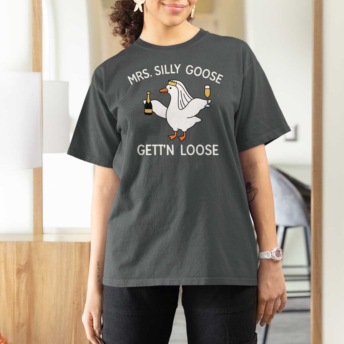 Mrs. Silly Goose Bride T Shirt For Women Funny Goose Lovers - Wonder Print Shop
