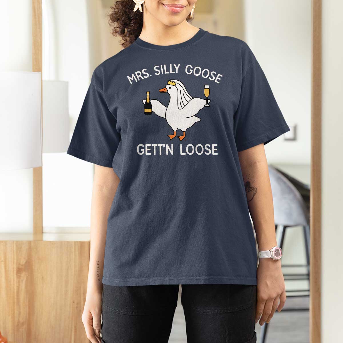 Mrs. Silly Goose Bride T Shirt For Women Funny Goose Lovers - Wonder Print Shop