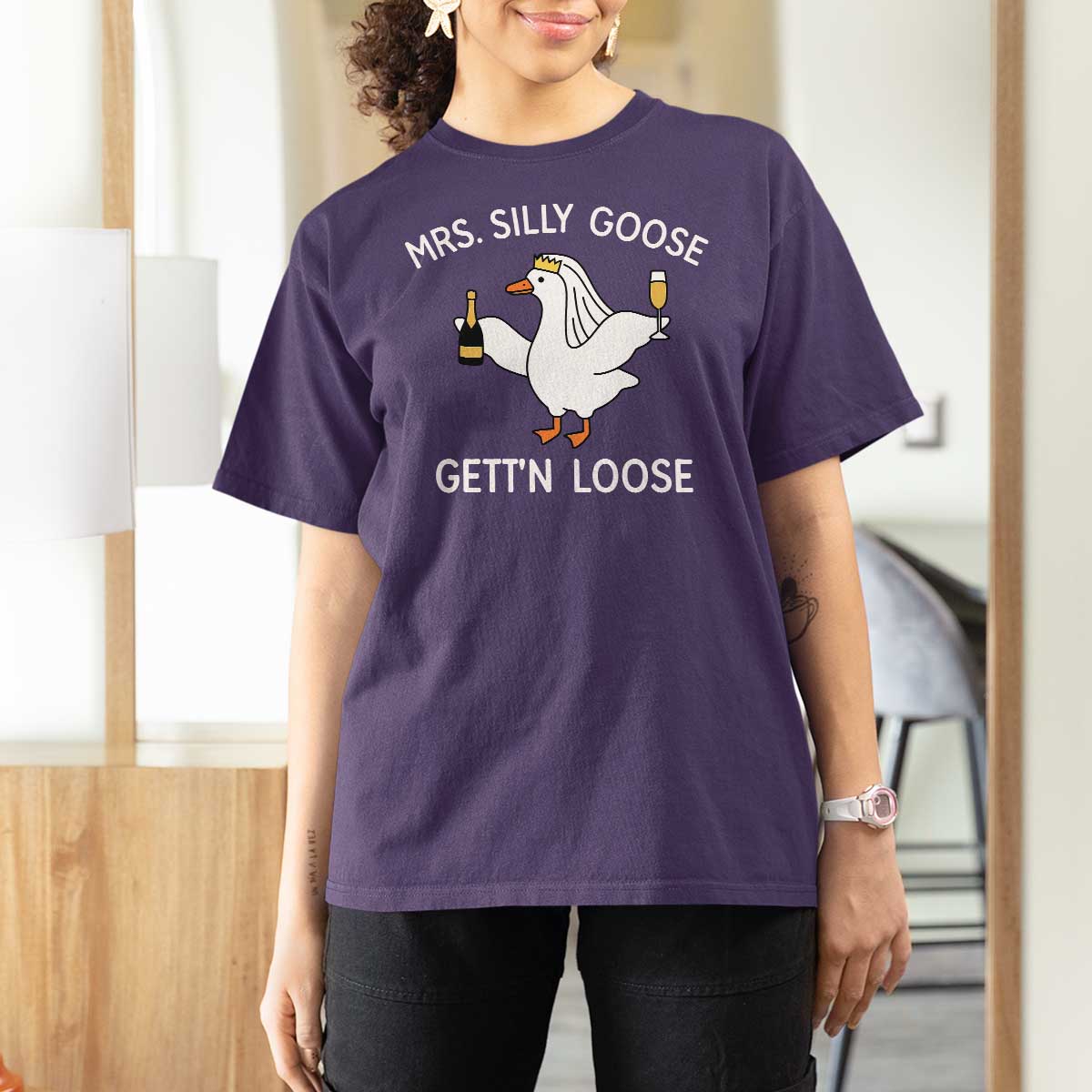 Mrs. Silly Goose Bride T Shirt For Women Funny Goose Lovers - Wonder Print Shop