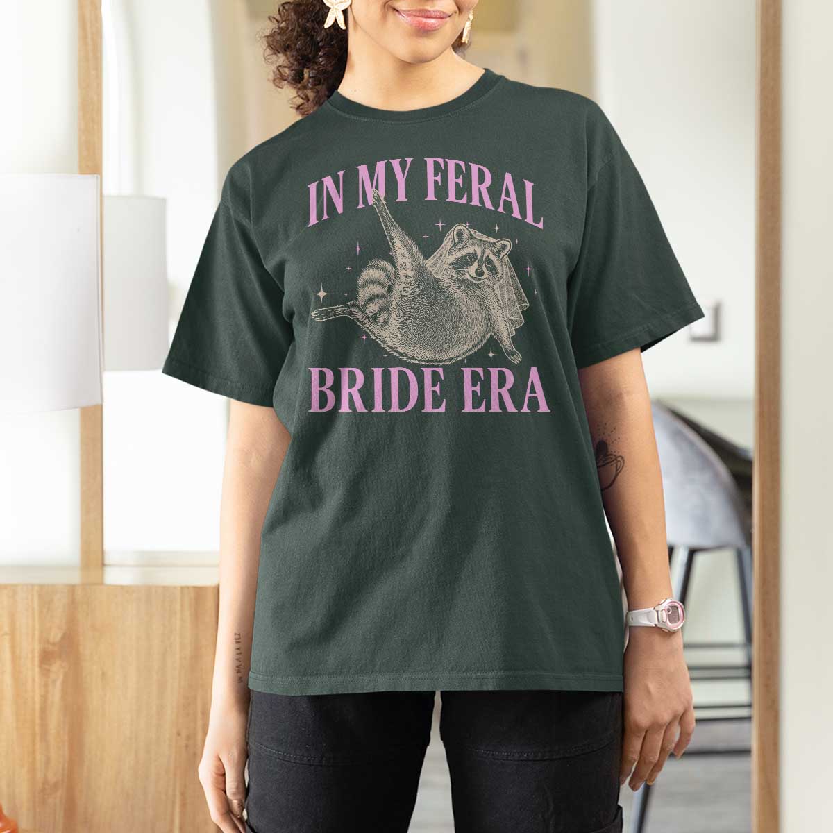 In My Feral Bride Era T Shirt For Women Funny Raccoon - Wonder Print Shop