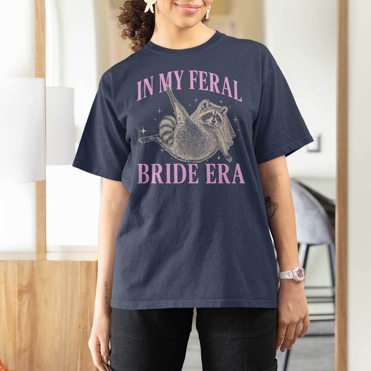 In My Feral Bride Era T Shirt For Women Funny Raccoon - Wonder Print Shop