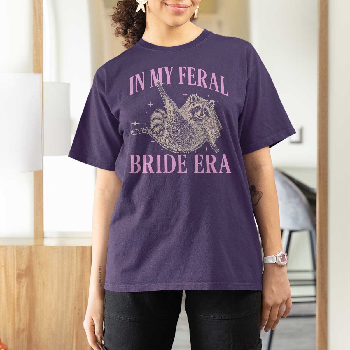 In My Feral Bride Era T Shirt For Women Funny Raccoon - Wonder Print Shop