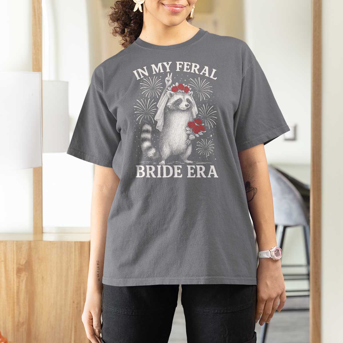In My Feral Bride Era T Shirt For Women Funny Raccoon Lovers - Wonder Print Shop