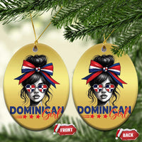 Dominican Girl Christmas Ornament Messy Bun Caribbean Dominican Republic DR Flag - Wonder Print Shop