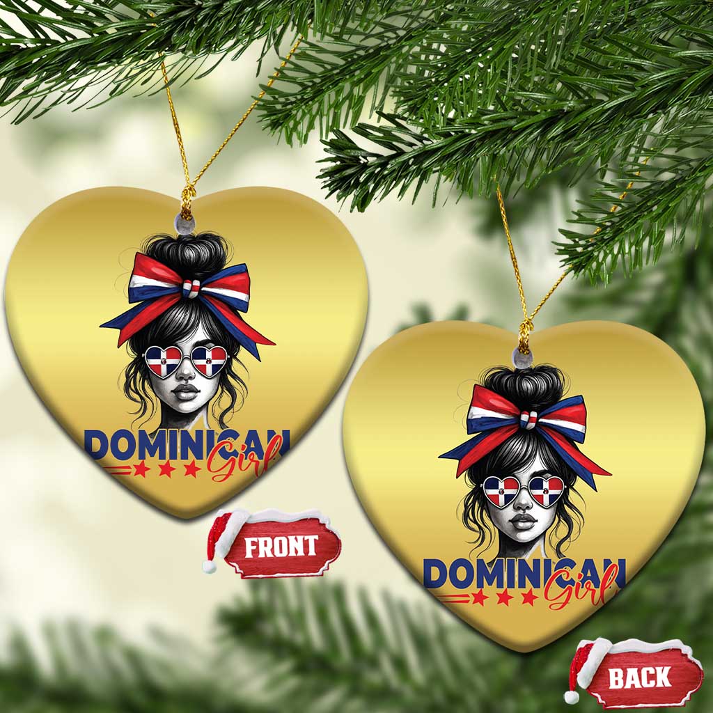 Dominican Girl Christmas Ornament Messy Bun Caribbean Dominican Republic DR Flag - Wonder Print Shop