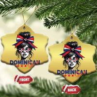 Dominican Girl Christmas Ornament Messy Bun Caribbean Dominican Republic DR Flag - Wonder Print Shop