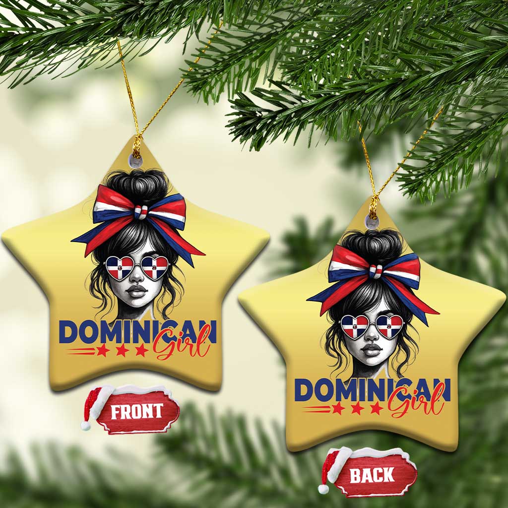 Dominican Girl Christmas Ornament Messy Bun Caribbean Dominican Republic DR Flag - Wonder Print Shop