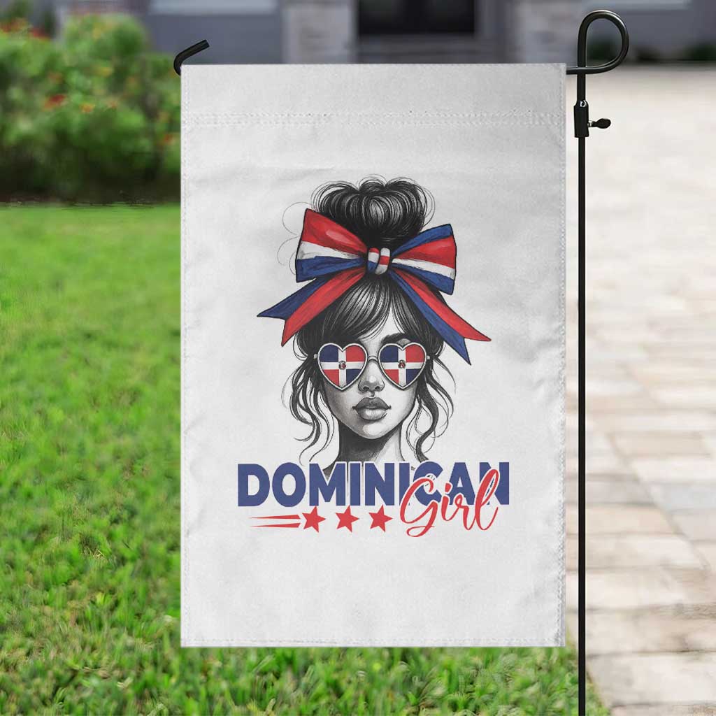 Dominican Girl Garden Flag Messy Bun Caribbean Dominican Republic DR Flag - Wonder Print Shop