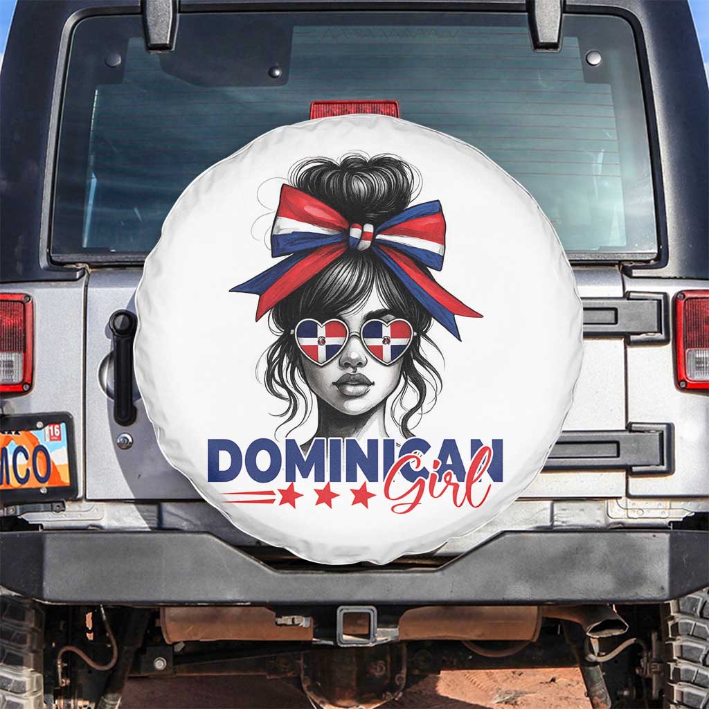 Dominican Girl Spare Tire Cover Messy Bun Caribbean Dominican Republic DR Flag - Wonder Print Shop