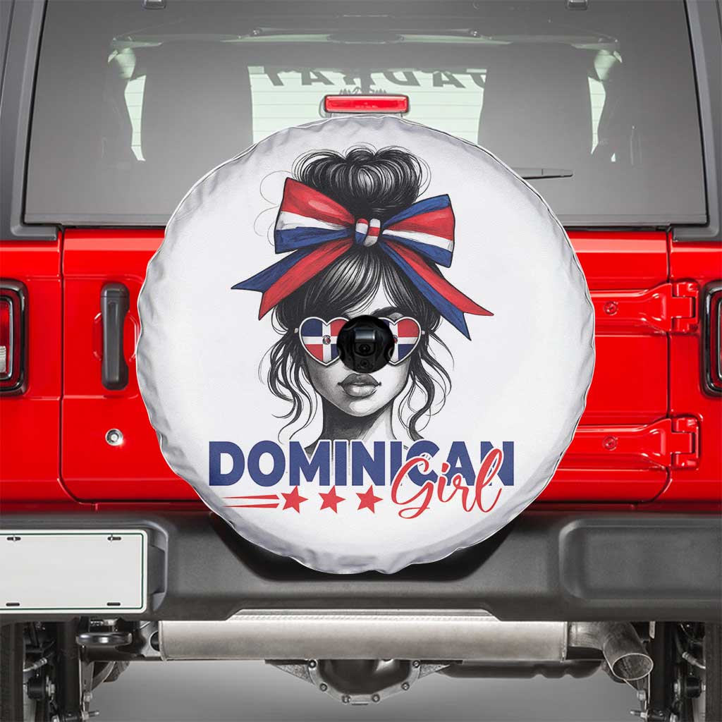 Dominican Girl Spare Tire Cover Messy Bun Caribbean Dominican Republic DR Flag - Wonder Print Shop
