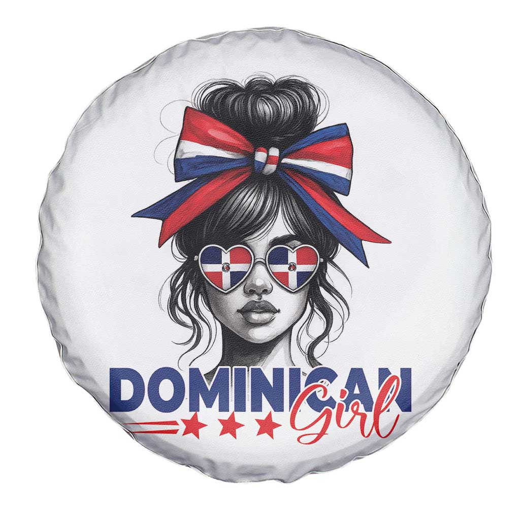 Dominican Girl Spare Tire Cover Messy Bun Caribbean Dominican Republic DR Flag - Wonder Print Shop