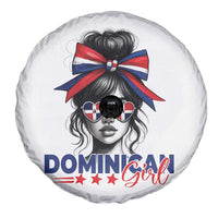 Dominican Girl Spare Tire Cover Messy Bun Caribbean Dominican Republic DR Flag - Wonder Print Shop