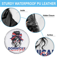 Dominican Girl Spare Tire Cover Messy Bun Caribbean Dominican Republic DR Flag - Wonder Print Shop