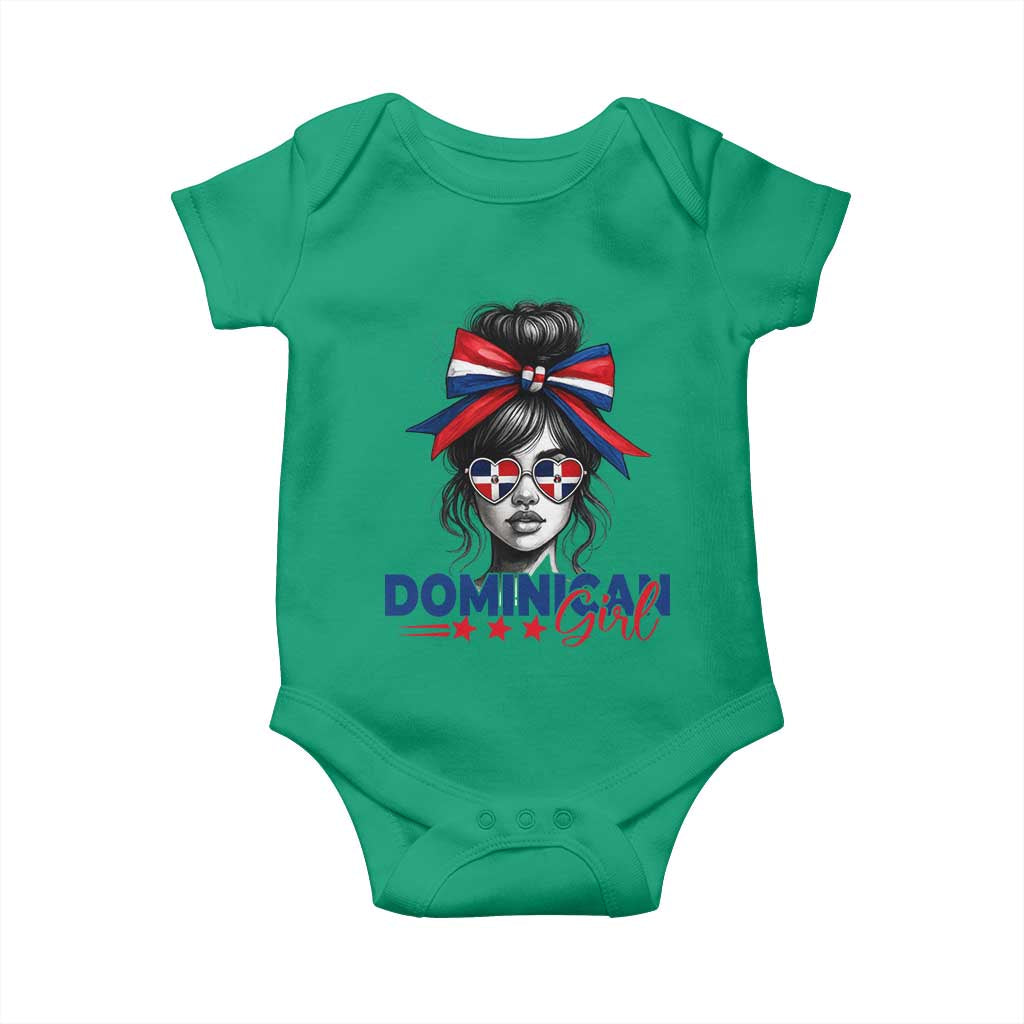 Dominican Girl Baby Onesie Messy Bun Caribbean Dominican Republic DR Flag - Wonder Print Shop