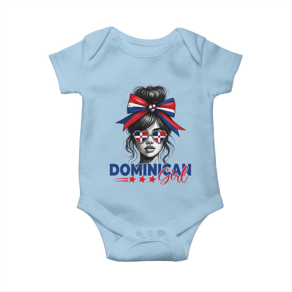 Dominican Girl Baby Onesie Messy Bun Caribbean Dominican Republic DR Flag - Wonder Print Shop