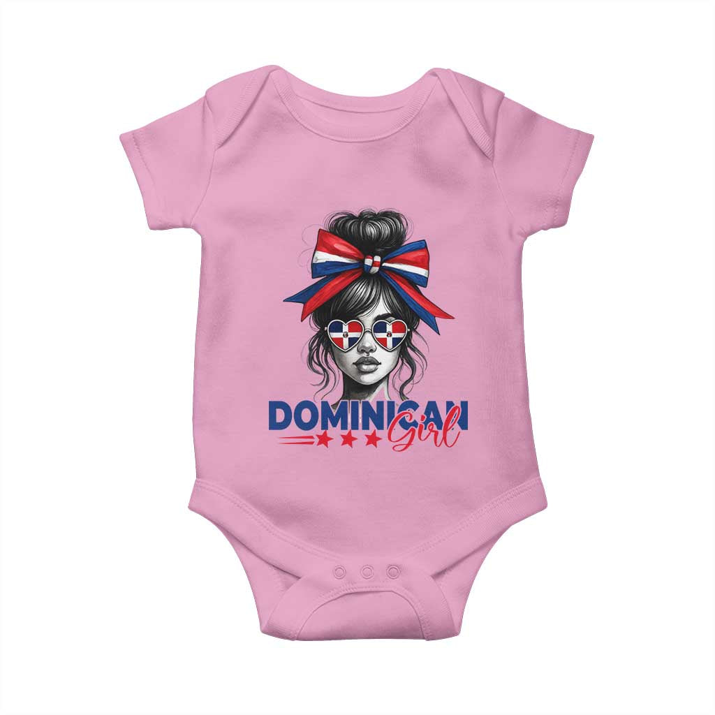 Dominican Girl Baby Onesie Messy Bun Caribbean Dominican Republic DR Flag - Wonder Print Shop