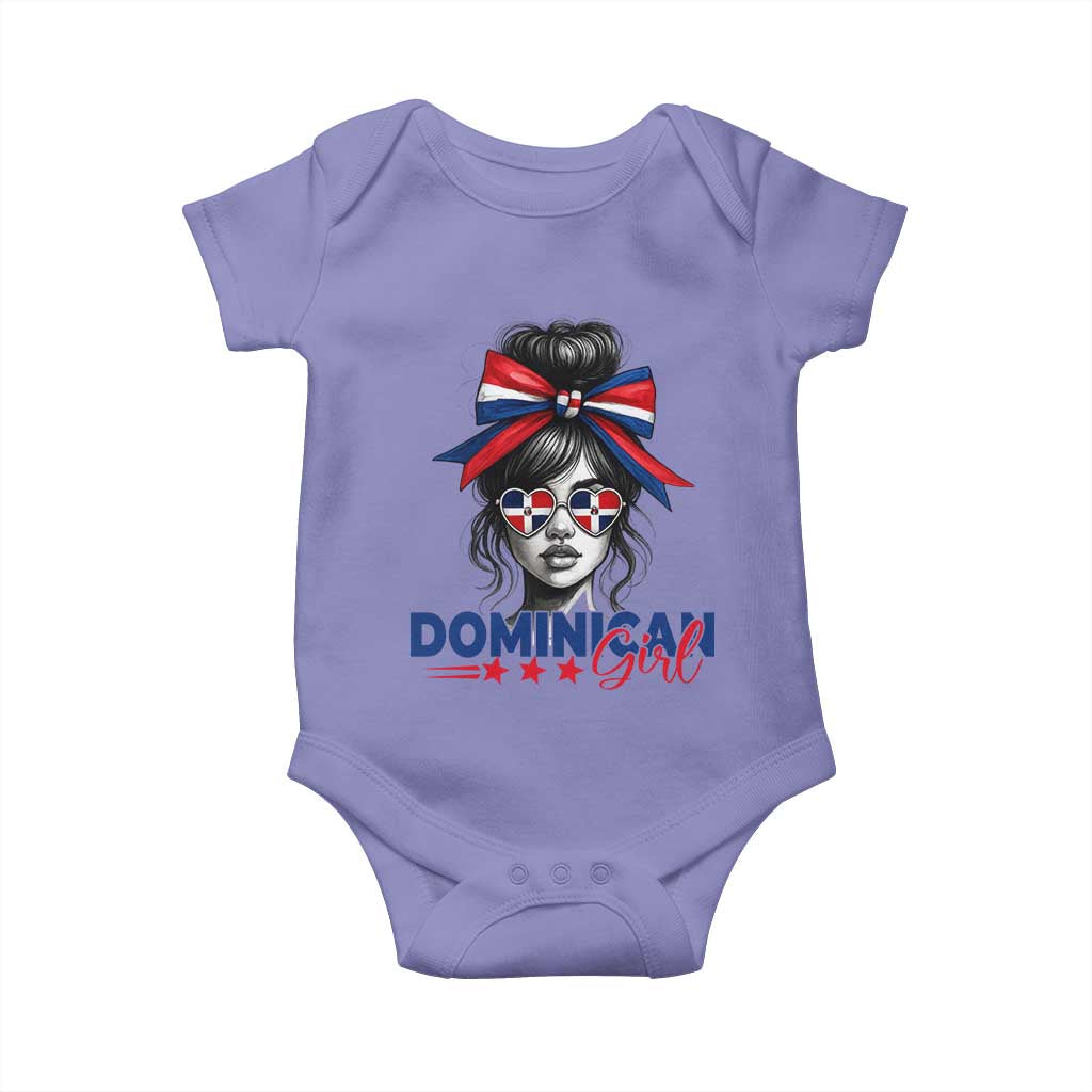 Dominican Girl Baby Onesie Messy Bun Caribbean Dominican Republic DR Flag - Wonder Print Shop