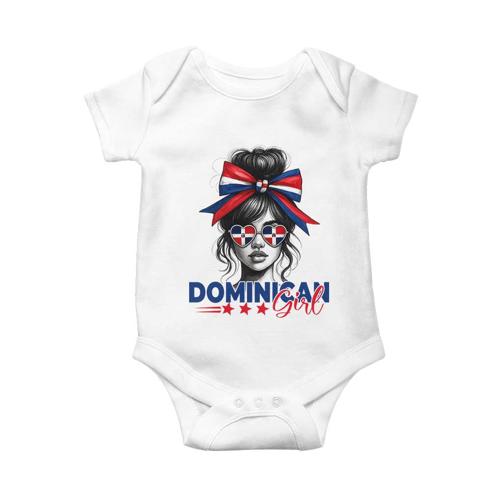 Dominican Girl Baby Onesie Messy Bun Caribbean Dominican Republic DR Flag - Wonder Print Shop