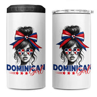 Dominican Girl 4 in 1 Can Cooler Tumbler Messy Bun Caribbean Dominican Republic DR Flag - Wonder Print Shop