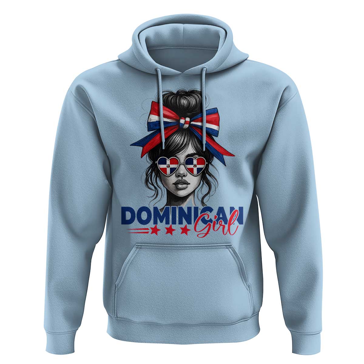 Dominican Girl Hoodie Messy Bun Caribbean Dominican Republic DR Flag - Wonder Print Shop