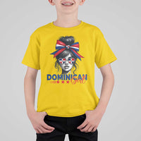 Dominican Girl T Shirt For Kid Messy Bun Caribbean Dominican Republic DR Flag - Wonder Print Shop