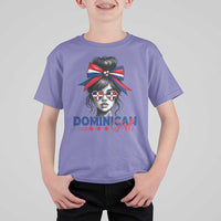 Dominican Girl T Shirt For Kid Messy Bun Caribbean Dominican Republic DR Flag - Wonder Print Shop