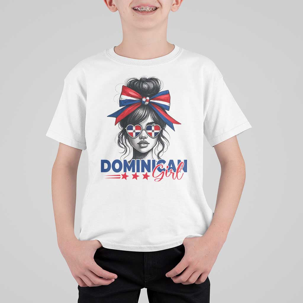 Dominican Girl T Shirt For Kid Messy Bun Caribbean Dominican Republic DR Flag - Wonder Print Shop