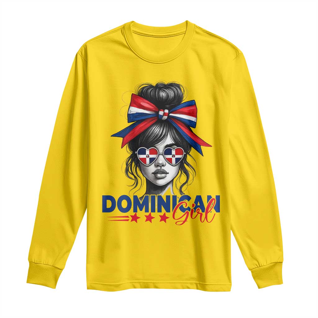Dominican Girl Long Sleeve Shirt Messy Bun Caribbean Dominican Republic DR Flag - Wonder Print Shop