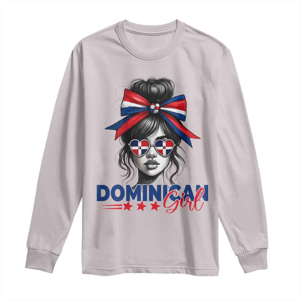 Dominican Girl Long Sleeve Shirt Messy Bun Caribbean Dominican Republic DR Flag - Wonder Print Shop