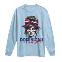 Dominican Girl Long Sleeve Shirt Messy Bun Caribbean Dominican Republic DR Flag - Wonder Print Shop