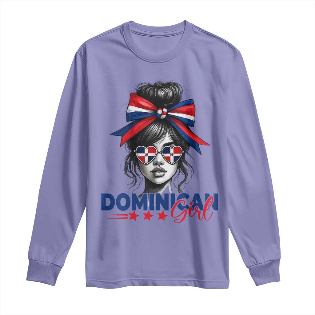 Dominican Girl Long Sleeve Shirt Messy Bun Caribbean Dominican Republic DR Flag - Wonder Print Shop